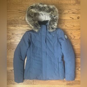 Obermeyer Ski Jacket Women’s 6 Blue Faux Fur Hood Thermore Insulated Snow Ski